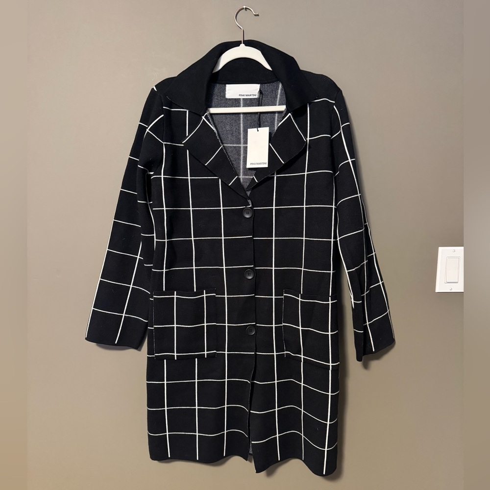 Pink Martini Aurora Coat Black with White Stripe Size Small NWT